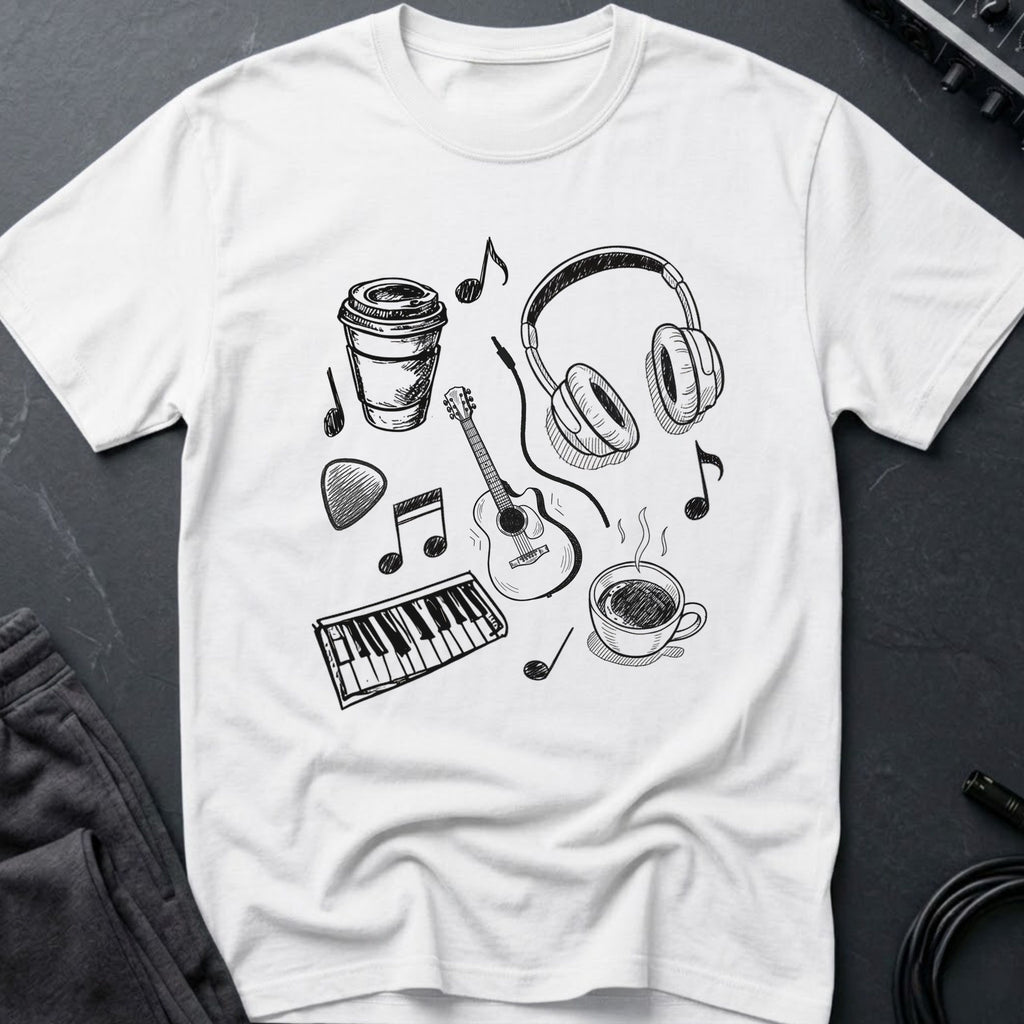 Music Coffee Line Art T-Shirt
