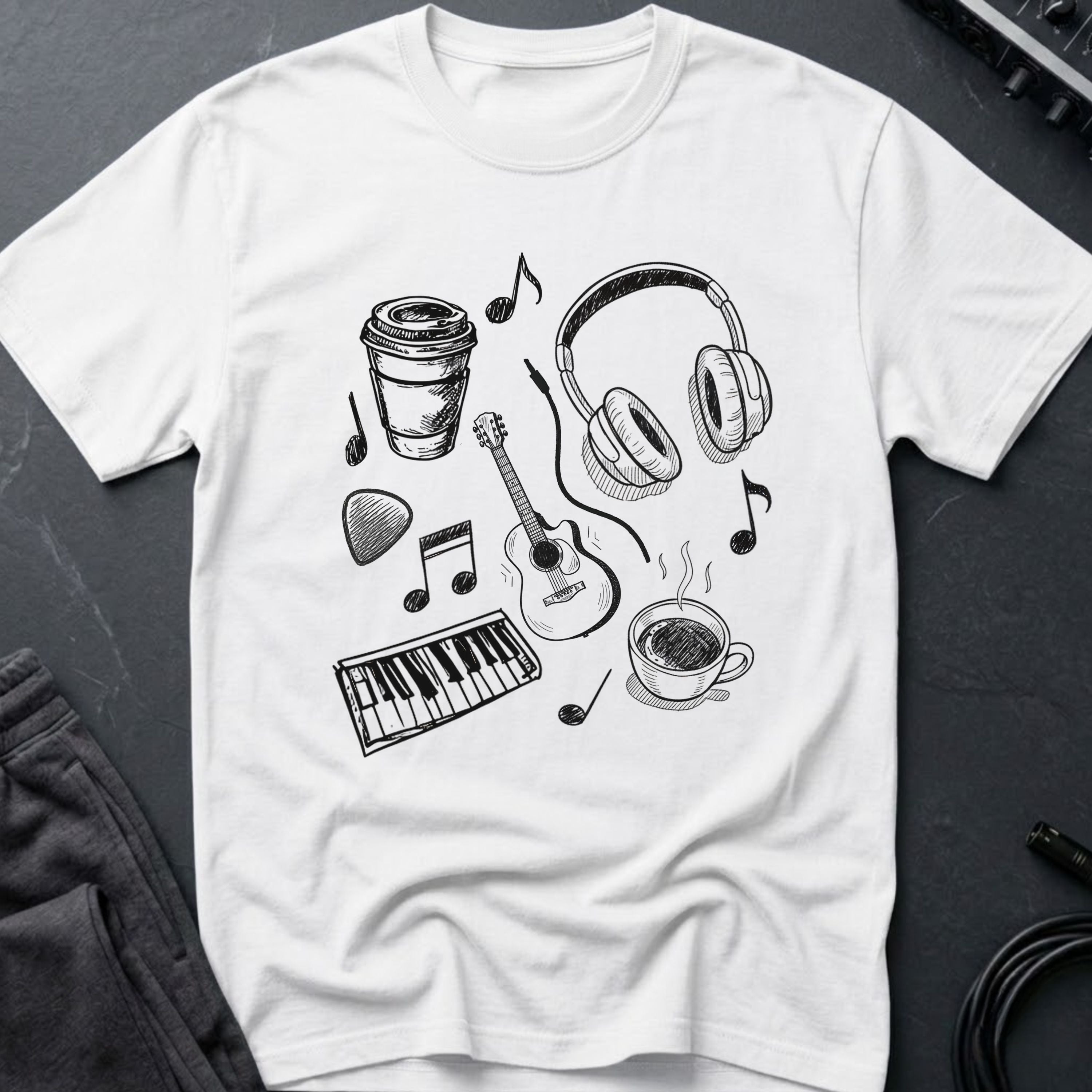 Music Coffee Line Art T-Shirt