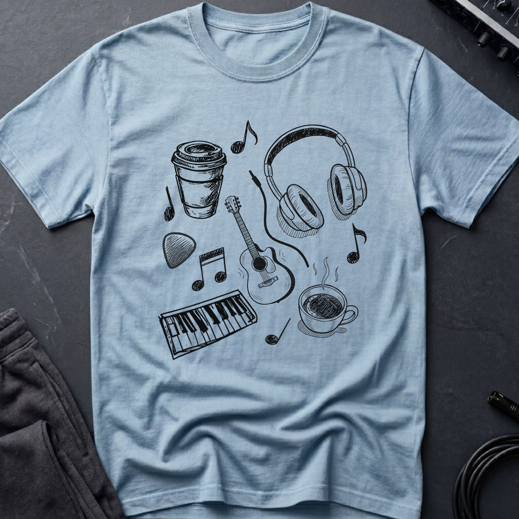 Music Coffee Line Art T-Shirt