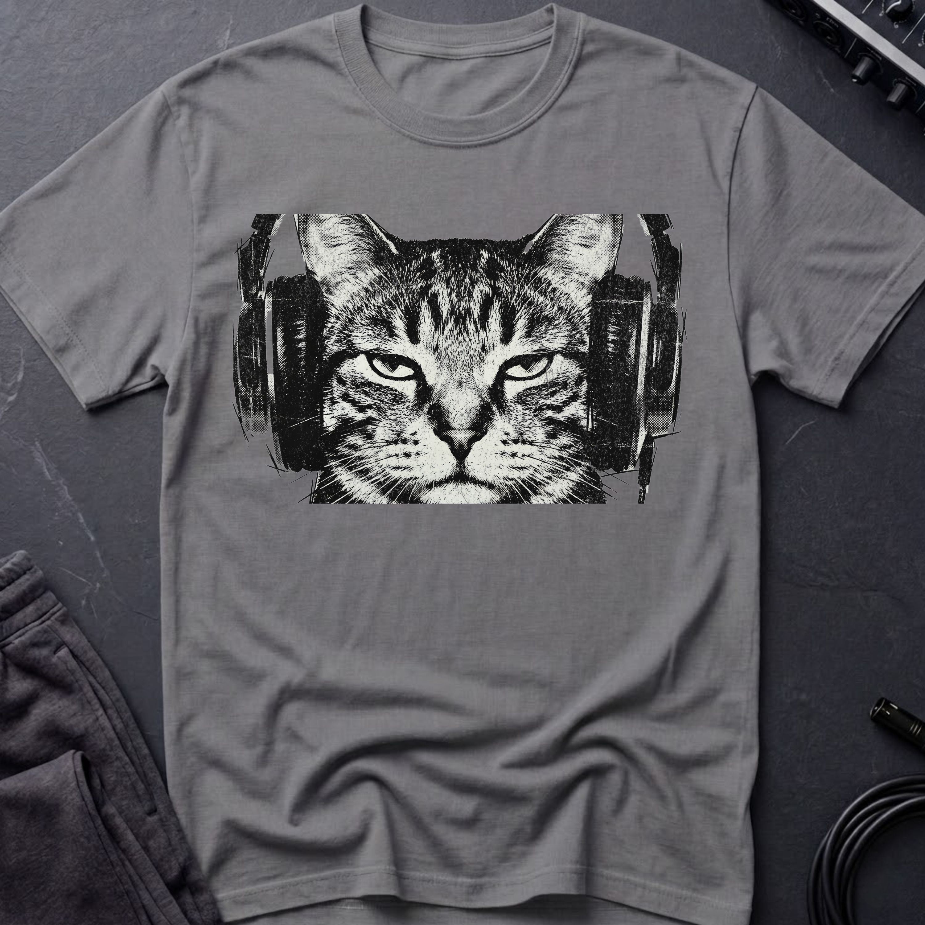 Cat With Headphones  T-Shirt