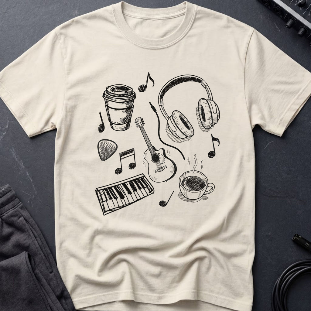 Music Coffee Line Art T-Shirt