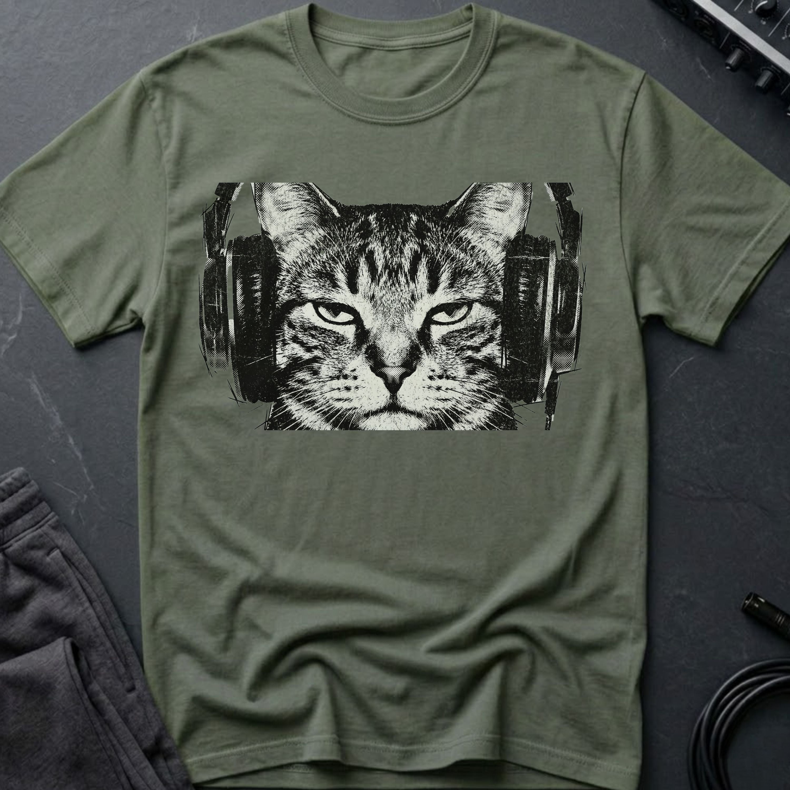 Cat With Headphones  T-Shirt