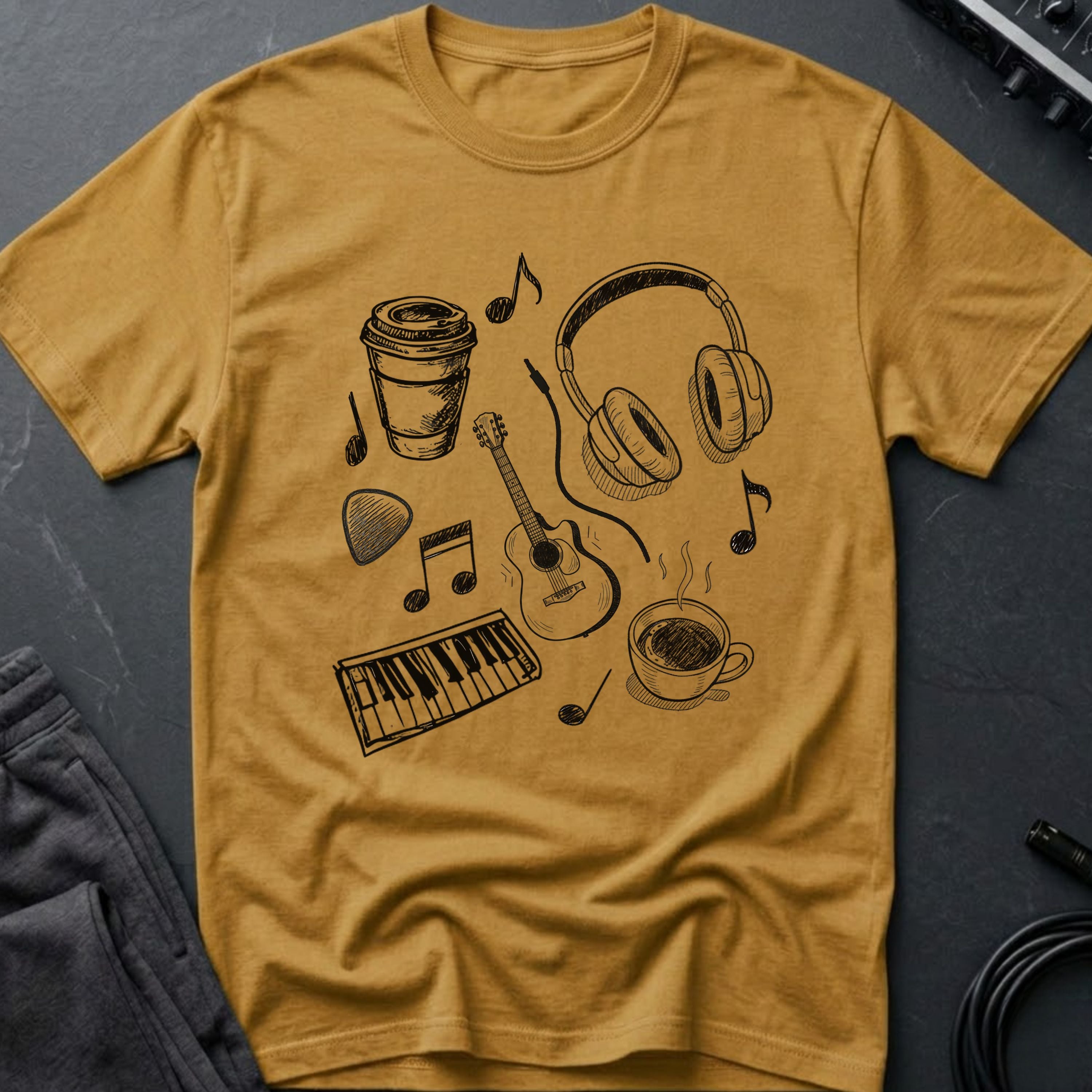 Music Coffee Line Art T-Shirt