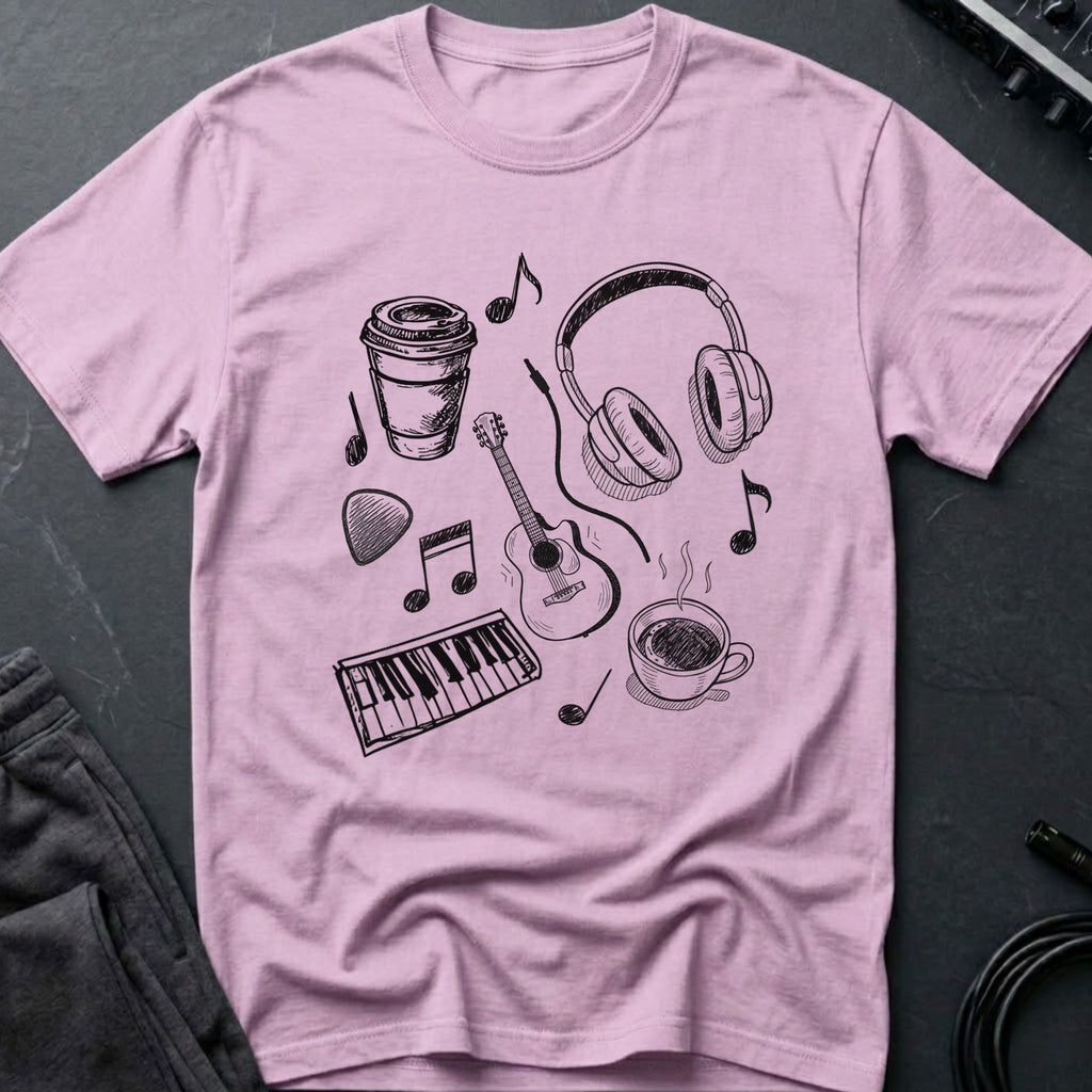 Music Coffee Line Art T-Shirt