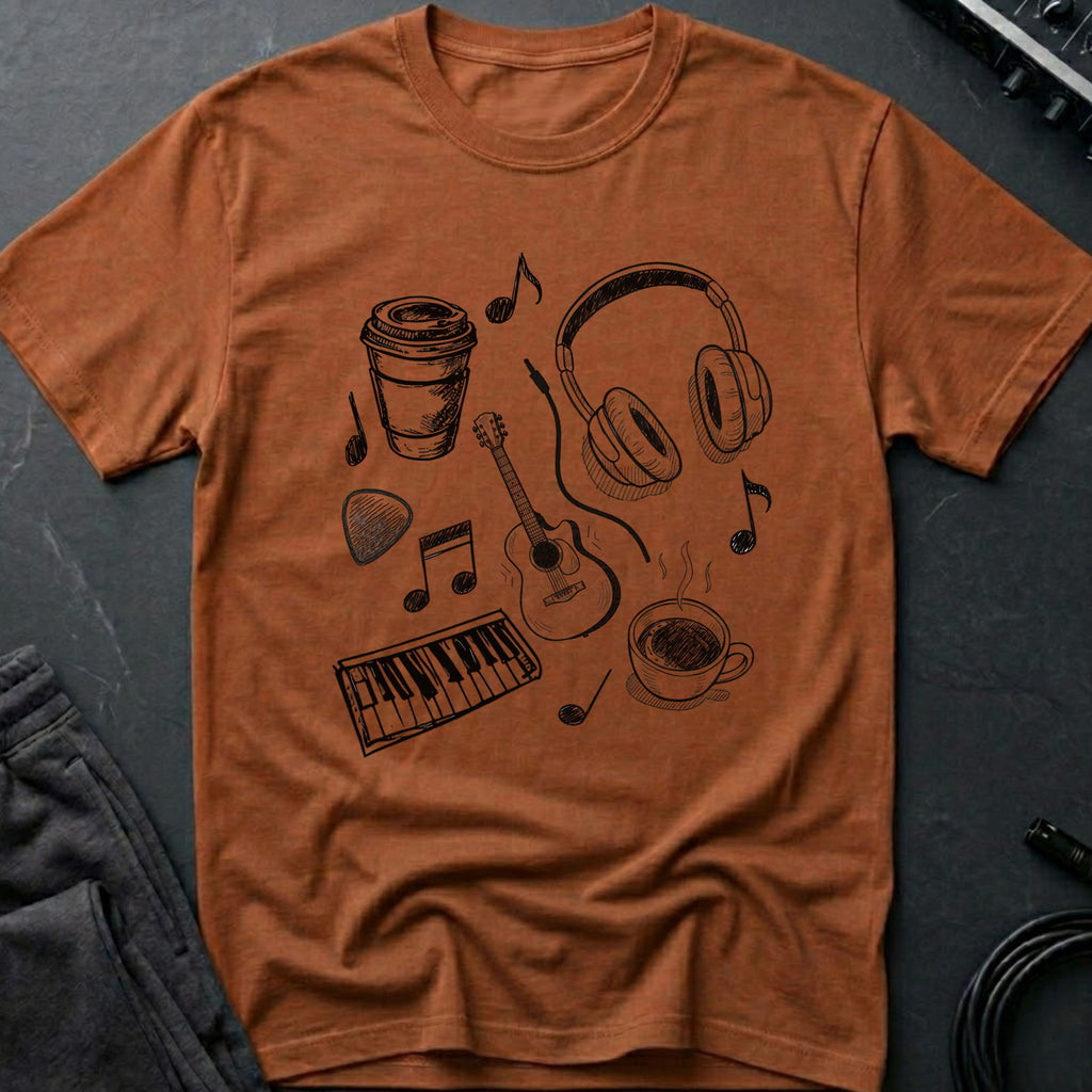 Music Coffee Line Art T-Shirt